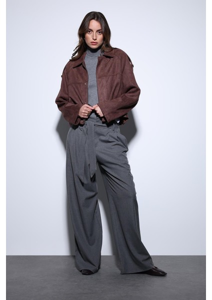 Kahve Süet Görünümlü Bomber Kadın Mont