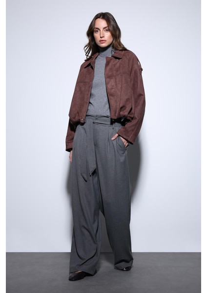 Kahve Süet Görünümlü Bomber Kadın Mont modelleri