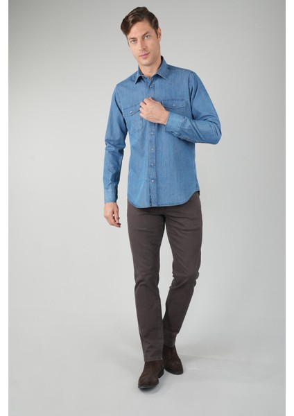 Erkek Uzun Kollu Regular Fit Denim Gömlek GMDNM250002_D39 indirimleri