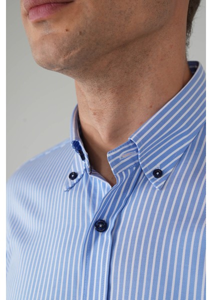 Erkek Uzun Kollu Pmauk Mavi Çizgili Gömlek GMCZG252078_C35 fiyatları