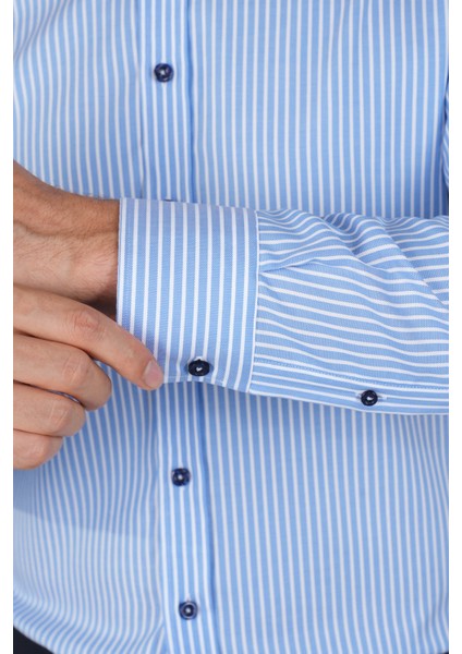 Erkek Uzun Kollu Pmauk Mavi Çizgili Gömlek GMCZG252078_C35 modelleri