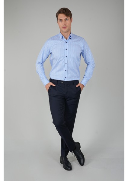 Erkek Uzun Kollu Pmauk Mavi Çizgili Gömlek GMCZG252078_C35 fırsatları