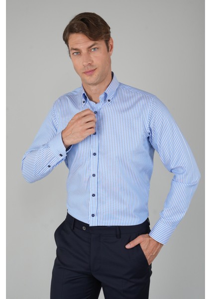 Erkek Uzun Kollu Pmauk Mavi Çizgili Gömlek GMCZG252078_C35 indirimleri