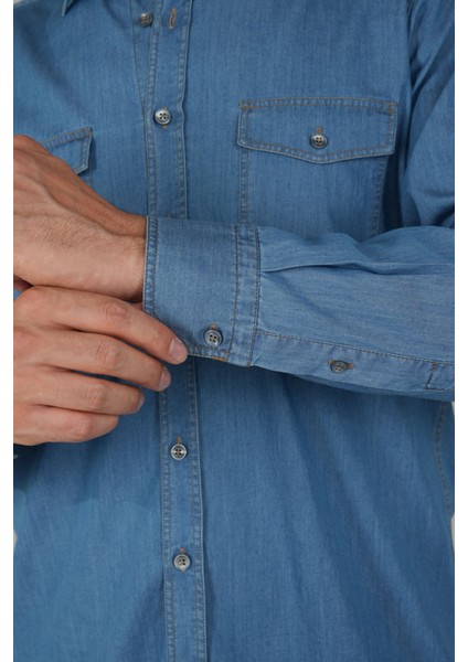Erkek Uzun Kollu Spor Açık Renk Denim Gömlek GMJEAN252171_D39 fırsatları