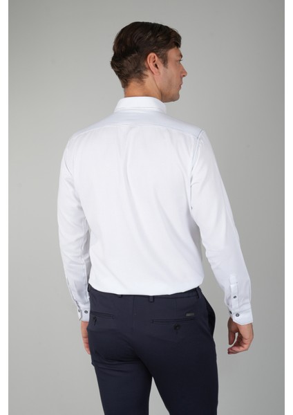 Erkek Uzun Kollu Regular Fit Haki Dikişli Beyaz Gömlek GMOKS252137_D01 fiyatları