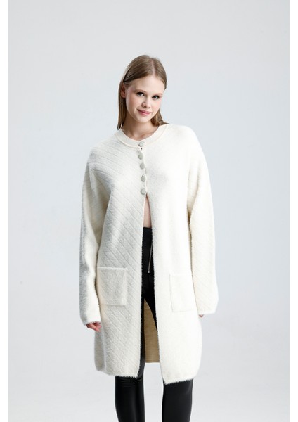 Düğme Detaylı Sakallı Triko Ceket