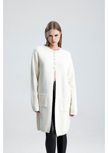 Düğme Detaylı Sakallı Triko Ceket