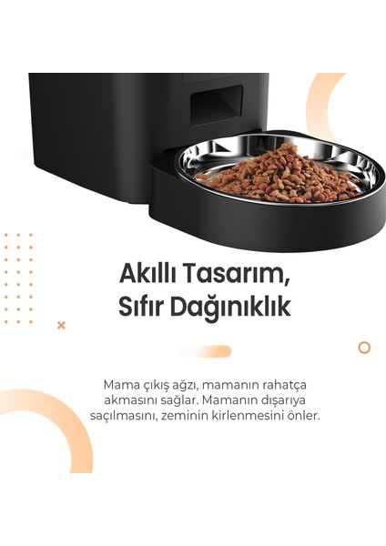 QQ029 Kameralı 1080P Gece Görüş, Akıllı Kedi Köpek Mama Kabı, 2.4ghz/5ghz, 4lt, Metal Kase