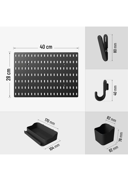 Çok Amaçlı Pano Organizatör Set 1( 28 cm x 40 cm ) Siyah - Dübelli