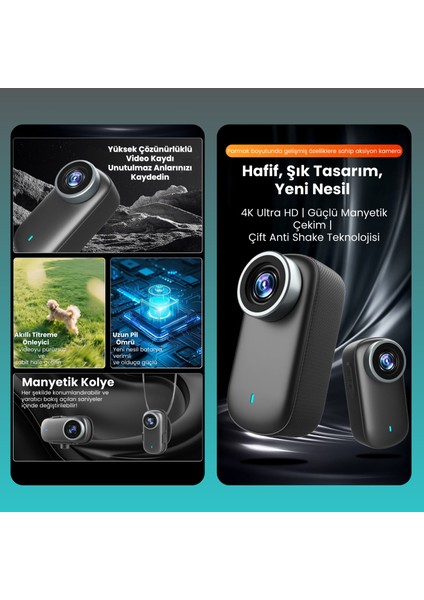 Ekranlı 4K Aksiyon Kamerası 4K Ultra Hd Video Kaydı 180° Lens Dönüşü Bataryalı Aksiyon Kamerası fiyatları