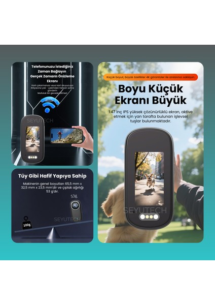 Ekranlı 4K Aksiyon Kamerası 4K Ultra Hd Video Kaydı 180° Lens Dönüşü Bataryalı Aksiyon Kamerası fırsatları