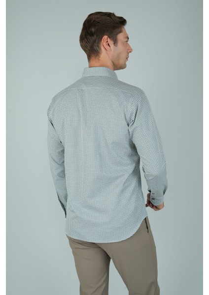 Uzun Kollu Regular Fit Yeşil Çizgili Erkek Pamuk Gömlek GMEKS252032_E47 fiyatları