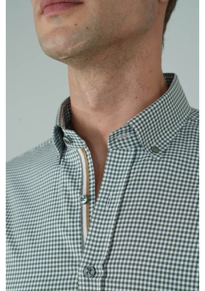 Uzun Kollu Regular Fit Yeşil Çizgili Erkek Pamuk Gömlek GMEKS252032_E47 modelleri