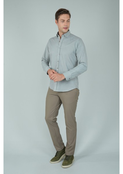 Uzun Kollu Regular Fit Yeşil Çizgili Erkek Pamuk Gömlek GMEKS252032_E47 indirimleri