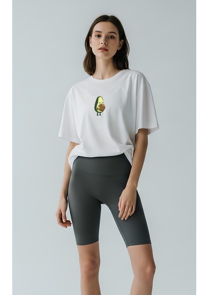 Avokado Baskılı Oversize Pamuklu Kadın T-Shirt