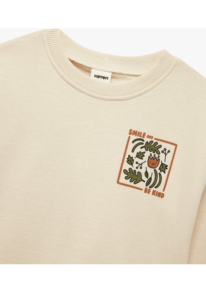 Pamuklu Uzun Kollu Bisiklet Yaka Baskılı Sweatshirt modelleri