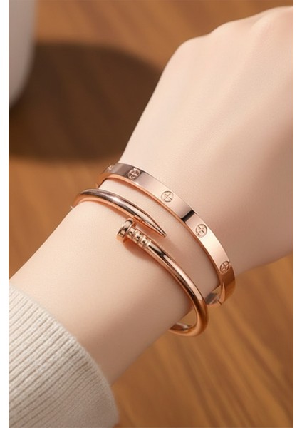 Rose Renk Çivi ve Bileklik Set 842