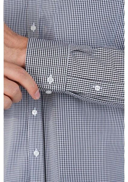 Erkek Uzun Kollu Italyan Yaka Siyah Çizgili Pamuk Gömlek GMEKS252113_99 modelleri