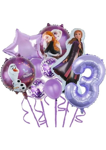 Prenses Elsa Folyo Balonlar Doğum Günü Mor Rakamlı Parti Yaş Balon Set