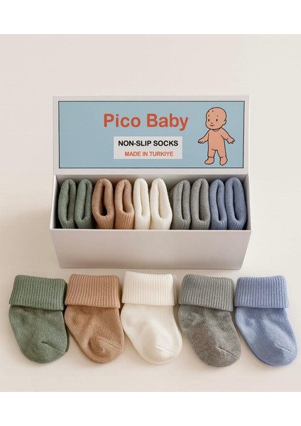 Organik Pamuk Unisex 5'li Kutulu Premium Yeni Doğan Bebek Çorabı