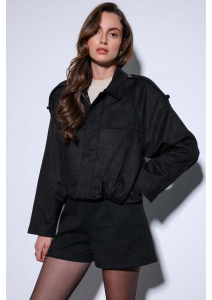 Siyah Süet Görünümlü Bomber Kadın Mont fiyatları