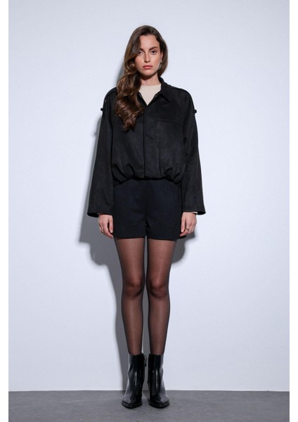 Siyah Süet Görünümlü Bomber Kadın Mont modelleri