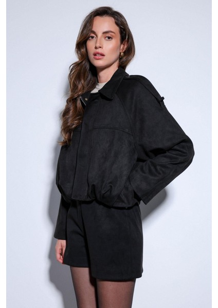 Siyah Süet Görünümlü Bomber Kadın Mont fırsatları