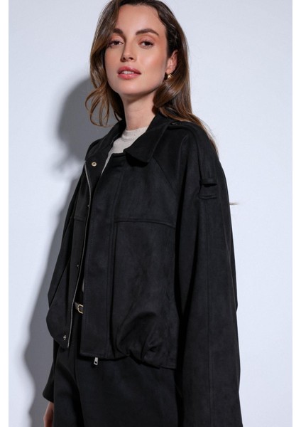 Siyah Süet Görünümlü Bomber Kadın Mont indirimleri