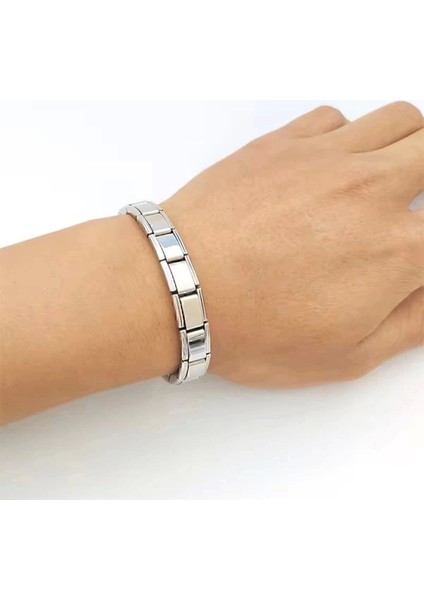 Gümüş Renk 18 Parçadan Oluşan Unisex 18 Cm. Nomi Italyan Charm Çelik Bileklik (Yazısız)- 3120 modelleri