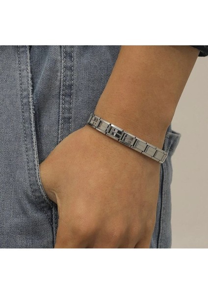 Gümüş Renk 18 Parçadan Oluşan Unisex 18 Cm. Nomi Italyan Charm Çelik Bileklik (Yazısız)- 3120