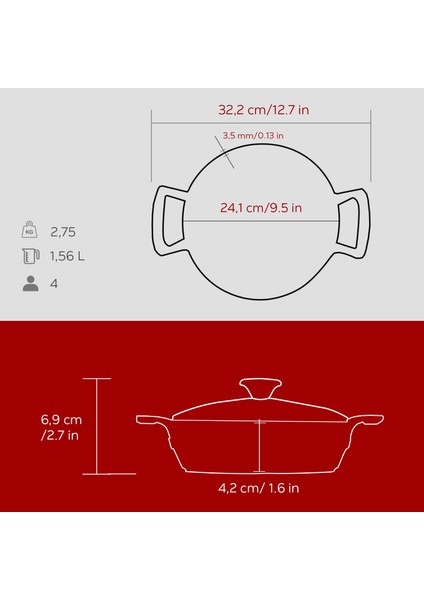 Döküm Yuvarlak Sahan Cam Kapaklı Döküm Demir Yekpare Çift Kulplu ÇAP(Ø)24CM. indirimleri