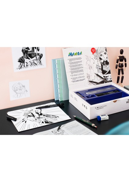 Manga Starter Set,3 Adet Pitt Artist Kalem,TK-Fine Versatil Kalem (0.5 mm)ve Min,Silgi,Çizim Şablonu