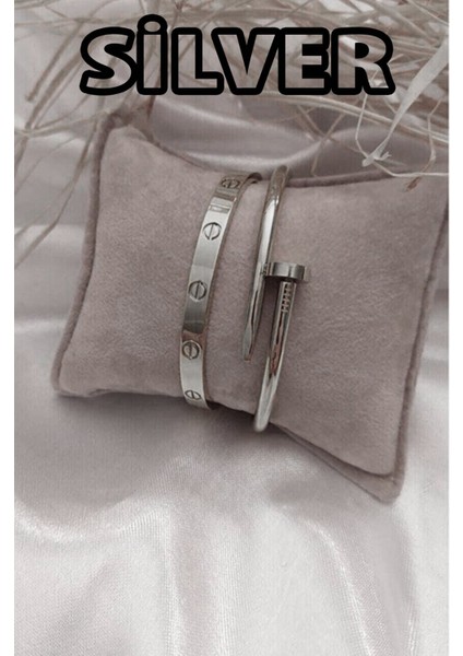 Gümüş Renk Çivi ve Bileklik Set 843 fiyatları