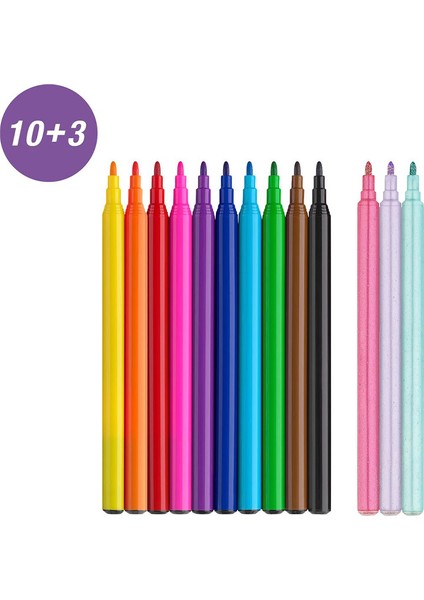 -Castell Unicorn Keçeli Kalem Seti 13'lü 10 Canlı Renk ve 3 Parıltılı Kalem ile modelleri