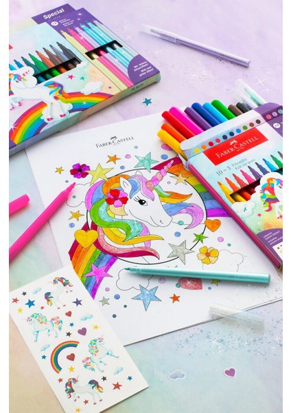 -Castell Unicorn Keçeli Kalem Seti 13'lü 10 Canlı Renk ve 3 Parıltılı Kalem ile fırsatları