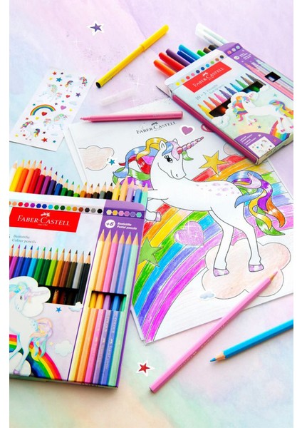 -Castell Unicorn Keçeli Kalem Seti 13'lü 10 Canlı Renk ve 3 Parıltılı Kalem ile indirimleri