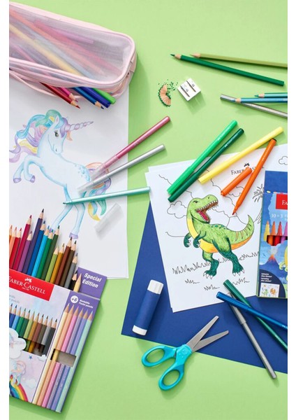 -Castell Unicorn Keçeli Kalem Seti 13'lü 10 Canlı Renk ve 3 Parıltılı Kalem ile