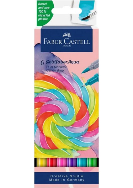 Goldfaber Aqua Çift Uçlu Markör 6'lı Candy Set,Su Bazlı,Fırça ve Fineliner Uçlu,Yıkanabilir Mürekkep