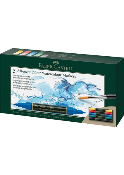 Albrecht Dürer Suluboya Markör Seti 5’li, Çift Uçlu, Yüksek Pigmentli Mürekkep,Keçe Uç