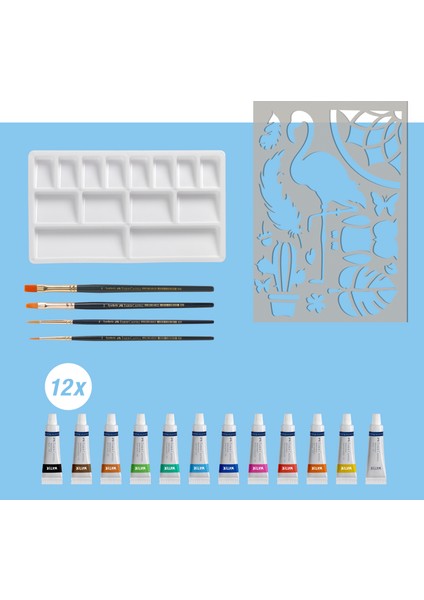 Suluboya Boyama Seti 18 Parça,Sulu Boya Tüpü,Sulu Boya Fırçası, Karıştırma Paleti ve Çizim Şablonu modelleri