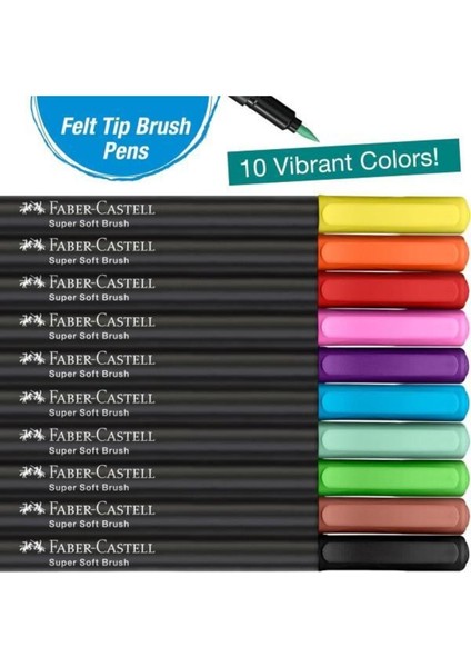 Black Edition Keçeli Kalem Fırça Uç 10’lu, Parlak Renkler, Yazım ve Boyama İçin Uygun, Yumuşak