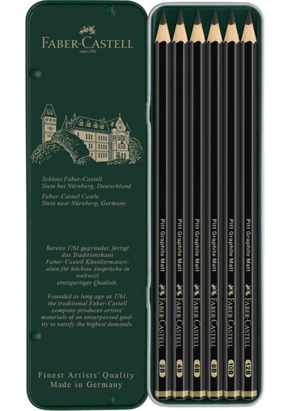 Pitt Matt Dereceli Kalem 6'lı Set, Su Bazlı,8 Dereceli (2B-4B-6B-8B-10B-12B)