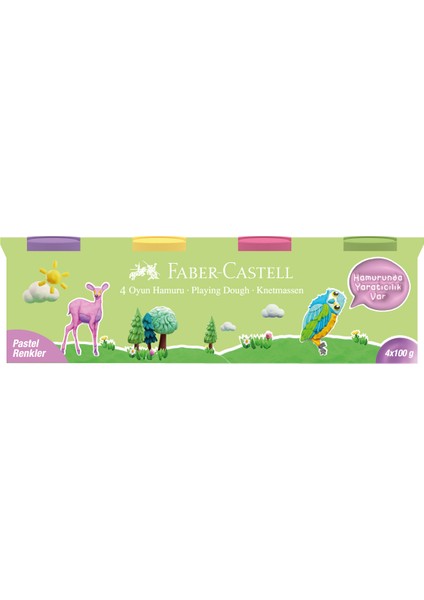 -Castell Oyun Hamuru 4 Renk,4x100 gr, Pastel Tonlarda Güvenli,Yumuşak Hamur,Eğlenceli Hamur Seti