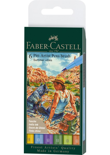 Pitt Artist Pen Fırça Uçlu Kalem Seti, 6'lı Yaz, Işığa Dayanıklı, Su Geçirmez, Kalıcı Mürekkep