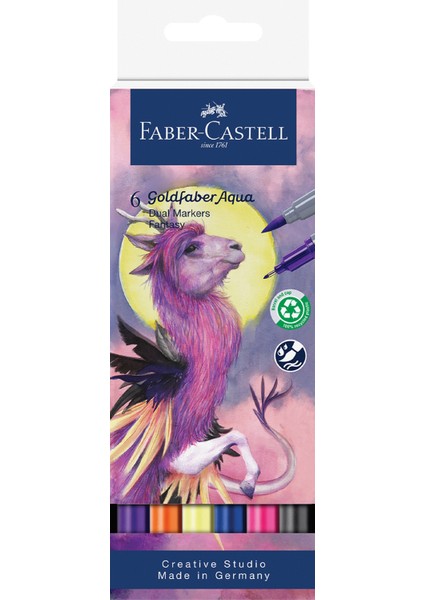 Goldfaber Aqua 6’lı Çift Uçlu Marker Seti,Fantasy Renkleri,Su Bazlı, Fırça ve Fineliner Uçlu