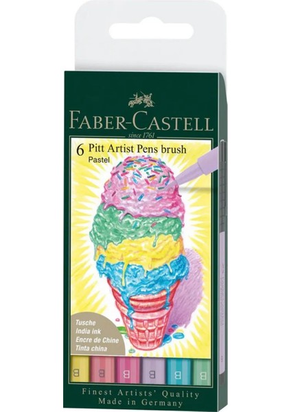Pitt Çizim Kalemi Fırça Uçlu 6'lı Pastel Renk Seti, Suya Dayanıklı Mürekkep