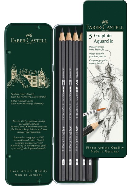 Graphite Aquarelle Kurşun Kalem Seti, 5’li, Metal Kutu, HB-2B-4B-6B-8B, Siyah Naturel, Suda Çözünür fiyatları
