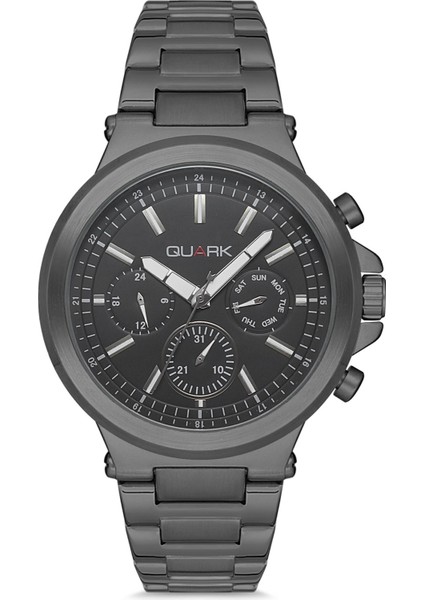 QC-423GN-1A Metal Kasa Çelik Kordon Multifonksiyon Takvimli Erkek Kol Saati