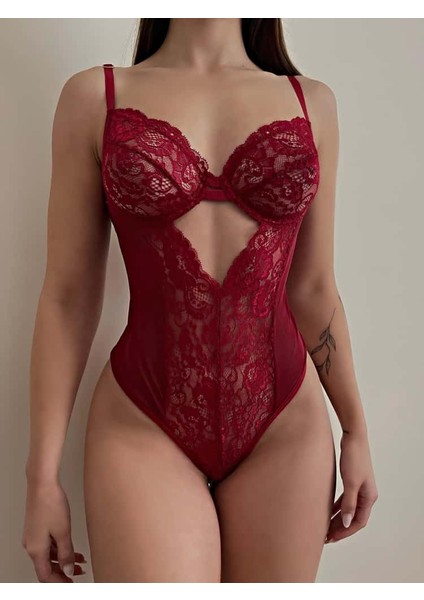 Bordo Dantelli Transparan Alttan Çıtçıtlı Bodysuit fiyatları