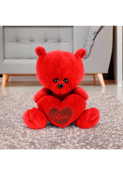 Sevimli Kalp Tutan Peluş Ayıcık 30CM Kırmızı